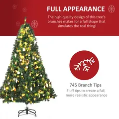 HOMCOM 1.8m 6ft Pre-Lit Artificial Christmas Tree 200 LED Xmas Tree Holiday Décor with Decorative Balls Ornament Metal Stand - 4
