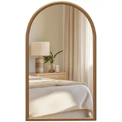 HOMCOM 110 x 65cm Wooden Arched Mirror - Natural Finish - 1