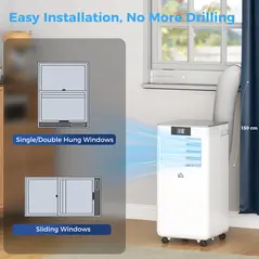 HOMCOM 10000 BTU Air Conditioning Unit, 4-in-1 Portable Air Conditioner, Dehumidifier, Cooling, Fan, Sleep Mode, with Remote Control, LED Display, 2 Speeds, 24H Timer, Window Venting Kit, 22m² - 8