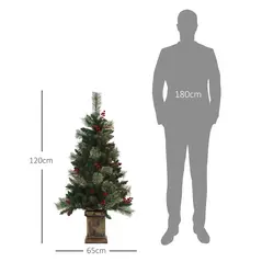 HOMCOM 1.2m/4ft Artificial Christmas Tree with 100 Warm White LED Lights and 8 Modes, Small Xmas Tree with Red Berries, Pine Cones and Retro Base, Green - 3