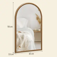 HOMCOM 110 x 65cm Wooden Arched Mirror - Natural Finish - 3