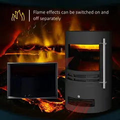 HOMCOM 1000W/2000W Freestanding Electric Fireplace, Indoor Heater Fire Stove with Log Burner Effect Flame, Thermostat Control - 4