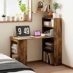 HOMCOM 120cm Computer Desk, Wooden PC Laptop Table with 6-Tier Storage Bookshelves, Home Office Working Study Desk, Writing Workstation, Rustic Brown Wood-Effect - 2