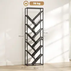 HOMCOM 10 Shelf Industrial-Style Bookshelf - Black/Grey - 3