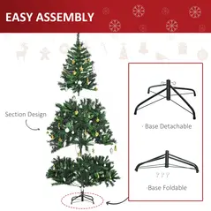 HOMCOM 1.8m 6ft Pre-Lit Artificial Christmas Tree 200 LED Xmas Tree Holiday Décor with Decorative Balls Ornament Metal Stand - 6