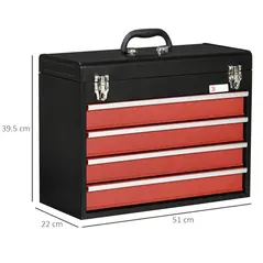DURHAND 4 Drawer Tool Chest, Lockable Metal Tool Box with Ball Bearing Runners, Portable Toolbox, 510mm x 220mm x 395mm, Black - 3