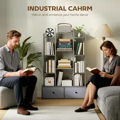 HOMCOM 12 Shelf Storage Unit, with Drawers - Graphite Wood Effect - 7