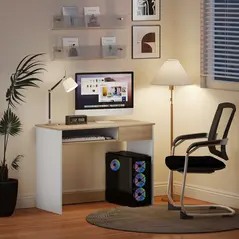 HOMCOM 100cm Compact Computer Desk with Keyboard Tray, Home Office Desk with Drawer for Bedroom Study, Oak - 7