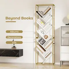 HOMCOM 10 Shelf Modern-Style Bookshelf - Gold Tone/White - 5