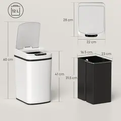 HOMCOM 12L Sensor Bin, Automatic Touchless Motion Sensor Kitchen Bin with Fingerprint Resistant Stainless Steel, White - 3