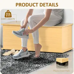 HOMCOM 113L Storage Chest, Storage Box with Flip-Top Lid and 2 Safety Hinges, Storage Trunk for Living Room, Entryway, 100 x 40 x 40 cm, Burlywood - 6