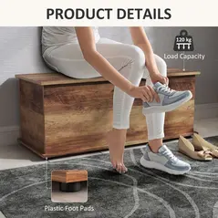 HOMCOM 113L Storage Chest, Storage Box with Flip-Top Lid and 2 Safety Hinges, Storage Trunk for Living Room, Entryway, 100 x 40 x 40 cm, Brown Wood Grain - 6