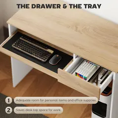 HOMCOM 100cm Compact Computer Desk with Keyboard Tray, Home Office Desk with Drawer for Bedroom Study, Oak - 4