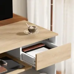 HOMCOM 100cm Compact Computer Desk with Keyboard Tray, Home Office Desk with Drawer for Bedroom Study, Oak - 8