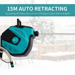 DURHAND 15m Garden Auto Hose Reel Wall Mounted Retractable 7 Patterns Spray Nozzle - 5