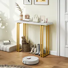 HOMCOM 100 cm Console Table with Faux Marble Top, Narrow Entryway Table with Anti-tipping Device, White - 9