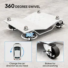 DURHAND Two-Piece Car Wheel Dolly with Swivel Casters, Non-Slip Metal Plates, 680kg Capacity, Grey - 5