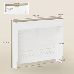 HOMCOM 108 x 19 cm Minimal Radiator Cover, with 2 Drawers - White - 3