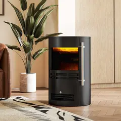 HOMCOM 1000W/2000W Freestanding Electric Fireplace, Indoor Heater Fire Stove with Log Burner Effect Flame, Thermostat Control - 9