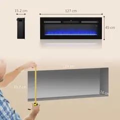 HOMCOM 127cm/50" Electric Fireplace, 2000W Recessed and Wall Mounted Electric Fire with Remote Control, 9 Flame Colour and Crystal, Black - 3