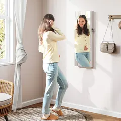 HOMCOM 108 x 37cm Lockable Jewellery Cabinet, with LED Lights - White Surface and Black Lining - 2