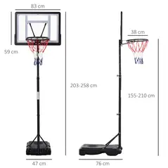 HOMCOM 1.55-2.1m Basketball Hoop and Stand w/ Fillable Base, Wheels - 3