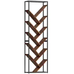 HOMCOM 10 Shelf Industrial-Style Bookshelf - Black/Brown - 1