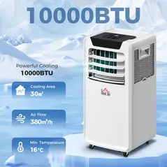 HOMCOM 10000 BTU Air Conditioning Unit, 3-in-1 Portable Air Conditioner, Dehumidifier, Cooling Fan with Remote Control, LED Display, 2 Speeds, 24H Timer, Window Venting Kit, 30m² - 2