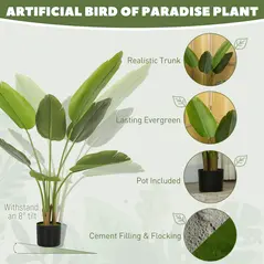 HOMCOM 109cm Artificial Bird of Paradise Plant, Faux Banana Leaf Tree with PEVA Leaves and Flocking, Decorative Palm Tree in Pot for Home Office Decor, Green - 4