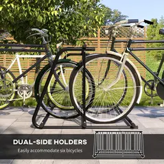 DURHAND Bike Stand, Double-sided Bike Rack Floor Stand for 6 Bicycles, Kids/Mountain/Road Bikes Garage Indoor Outdoor Use - 4