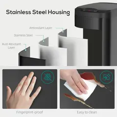 HOMCOM 12L Sensor Bin, Automatic Touchless Motion Sensor Kitchen Bin with Fingerprint Resistant Stainless Steel, Black - 7