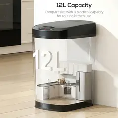HOMCOM 12L Sensor Bin, Automatic Touchless Motion Sensor Kitchen Bin with Fingerprint Resistant Stainless Steel, Black - 5