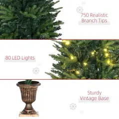 HOMCOM 1.2m 4ft Christmas Tree Entrance Décor 750 Tips Xmas Pre-lit Tree 80 LED with Vase Base - 7