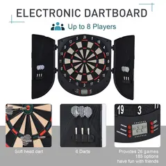 HOMCOM  Electronic Dartboard Set 26 Games and 185 Variations with 6 Darts and Cabinet to Stroage Multi-Game Option Ready-to-Play - 4