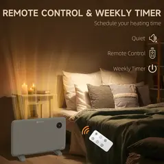 HOMCOM 1200W Electric Convector Heater, Freestanding or Wall Mounted, Space Heater with Adjustable Thermostat, Timer, Grey - 6