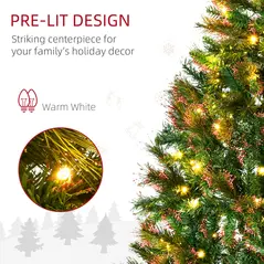 HOMCOM 1.5m 5ft Pre-Lit Christmas Tree Artificial Spruce Xmas Tree Warm White LED Holiday Décor with Metal Stand - 5