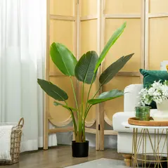HOMCOM 109cm Artificial Bird of Paradise Plant, Faux Banana Leaf Tree with PEVA Leaves and Flocking, Decorative Palm Tree in Pot for Home Office Decor, Green - 9