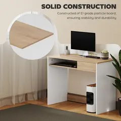 HOMCOM 100cm Compact Computer Desk with Keyboard Tray, Home Office Desk with Drawer for Bedroom Study, Oak - 5