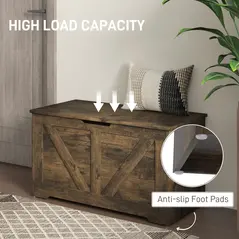 HOMCOM 100L Home Storage Box, with Safety Hinges - Rustic Brown - 6