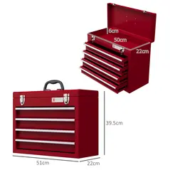 DURHAND Lockable Metal Tool Box, 4 Drawer Tool Chest with Latches, Handle, Ball Bearing Runners, Red - 3
