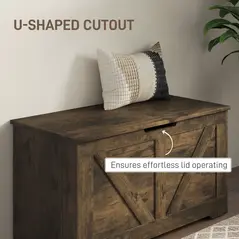 HOMCOM 100L Home Storage Box, with Safety Hinges - Rustic Brown - 7