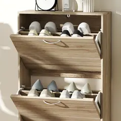 HOMCOM 12-Shoe Flip Drawer Storage Cabinet - Brown Wood-Effect - 9