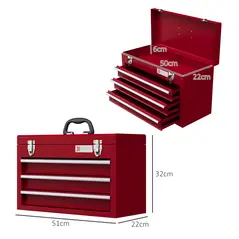 DURHAND Lockable Metal Tool Box, 3 Drawer Tool Chest with Latches, Handle, Ball Bearing Runners, Red - 3