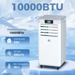 HOMCOM 10000 BTU Air Conditioning Unit, 4-in-1 Portable Air Conditioner, Dehumidifier, Cooling, Fan, Sleep Mode, with Remote Control, LED Display, 2 Speeds, 24H Timer, Window Venting Kit, 22m² - 2