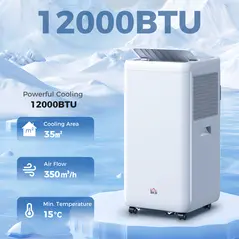 HOMCOM 12,000 BTU 5-in-1 Mobile Air Conditioner, 35m² Radius - White - 2
