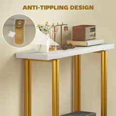 HOMCOM 100 cm Console Table with Faux Marble Top, Narrow Entryway Table with Anti-tipping Device, White - 6