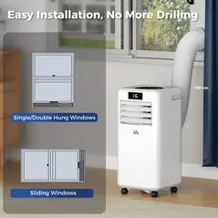 HOMCOM 10000 BTU Air Conditioning Unit, 3-in-1 Portable Air Conditioner, Dehumidifier, Cooling Fan with Remote Control, Digital Display, 2 Speeds, 24H Timer, Window Venting Kit, 22m² - 8