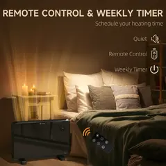 HOMCOM 1.2kW Freestand/On-Wall Electric Convector Heater, with Adjustable Thermostat - Black - 6