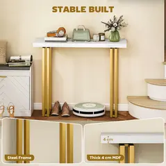 HOMCOM 100 cm Console Table with Faux Marble Top, Narrow Entryway Table with Anti-tipping Device, White - 5