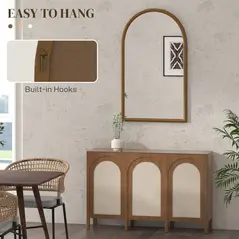 HOMCOM 110 x 65cm Wooden Arched Mirror - Natural Finish - 4